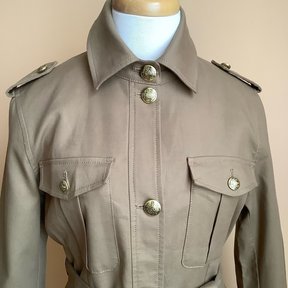 BANANA REPUBLIC Tan Voyage Safari Jacket Belted Size 8 Tall - Picture 4 of 16